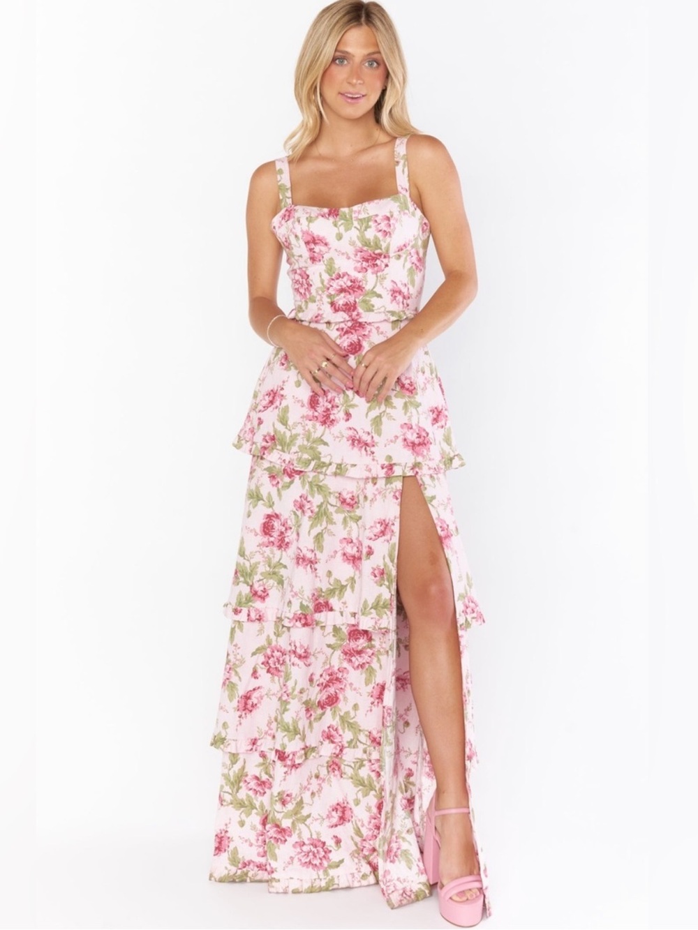 Show Me Your MuMu Lady Corset Maxi Dress In Garden Romantic Pink Floral